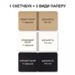 Скетчбук SANTI DUAL 3 в 1 для графіки з крафт чорним та кремовим папером 18х18см 33арк. пружина