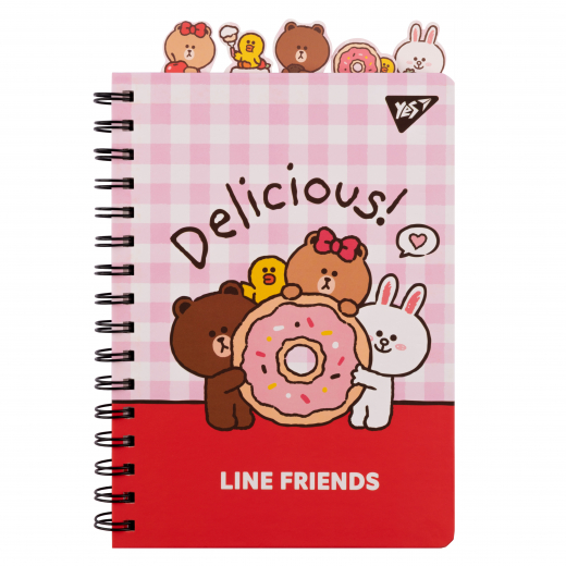 Блокнот YES А5, 80 арк., cпіраль з роздільниками Line Friends. Delicious