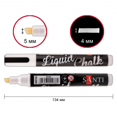 Крейдяний маркер SANTI, білий, 5 мм, 6 шт в коробці