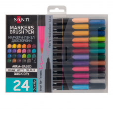 Набір акварельних маркерів SANTI Brush Pen 24 кольори двосторонні