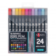 Набір маркерів акварельних SANTI Brush Marker 24 шт/уп двосторонні