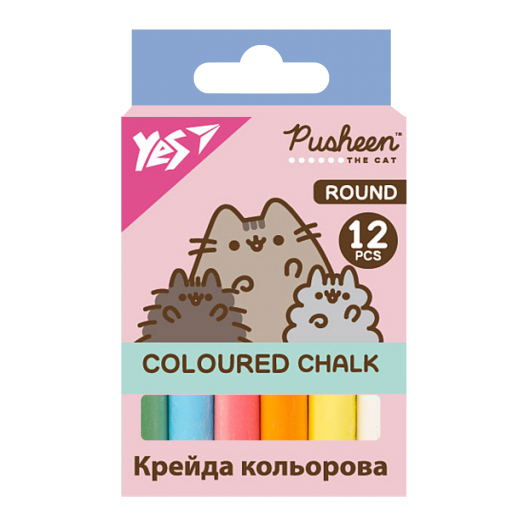 Крейда кольорова Yes Pusheen 12 штук кругла