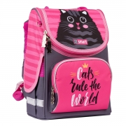 Рюкзак школьный каркасный SMART PG-11 "Cat rules", розовый/серый