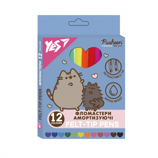 Фломастери Yes 12 кольорів Pusheen, амортизуючі