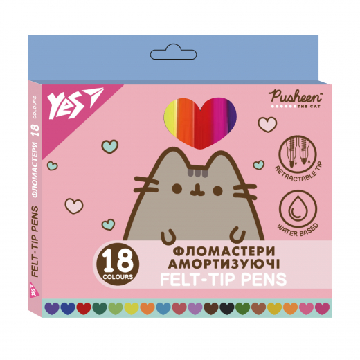 Фломастери Yes 18 кольорів Pusheen, амортизуючі