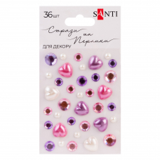 Стрази і перлини SANTI самоклеючі Heart mix рожеві, бузкові, 36 шт