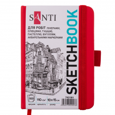 Скетчбук SANTI для графіки 10х15см 100 арк. тверда обкладинка PU 110г/м2 червоний