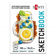 Скетчбук SANTI Fresh А5, 30 аркушів, склейка, 130г/м2