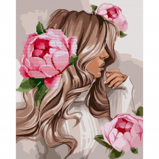 Картина за номерами з алмазною мозаїкою SANTI Дівчина з рожевими півоніями 40*50 см