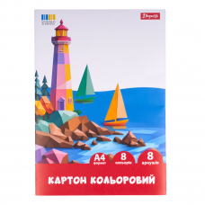 Картон кольоровий односторонній 1Вересня Classic 8 аркушів А4 паперовий рукав