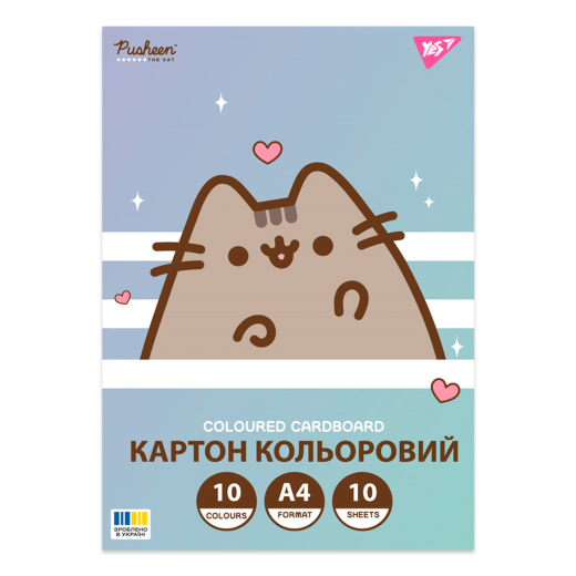 Картон кольоровий односторонній Yes Pusheen 10 аркушів А4 папка