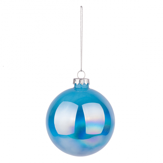 Новорічна куля Novogod'ko, скло, 8 см, блакитна, глянець, мармур