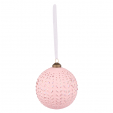 Новорічна куля Novogod'ko, скло, 10 см, світло-рожева, матова, орнамент