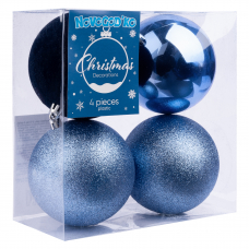 Набір новорічних куль Novogod'ko, пластик, 10cм, 4 шт/уп, блакитний