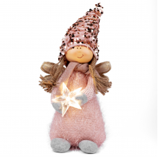 Новорічна м'яка іграшка Novogod'ko Дівчинка Янгол в рожевому, 40см, LED зірка