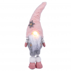 Новорічна м'яка іграшка Novogod'ko Гном в рожевому колпаку, 45см, LED ніс