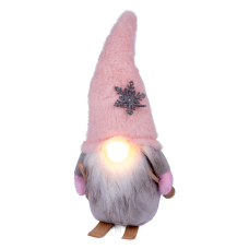 Новорічна м'яка іграшка Novogod'ko Гном лижник в рожевому ковпаку, 33см, LED ніс