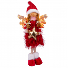 Новорічна м'яка іграшка Novogod'ko Дівчинка Янгол в червоному, 58см, LED крильця
